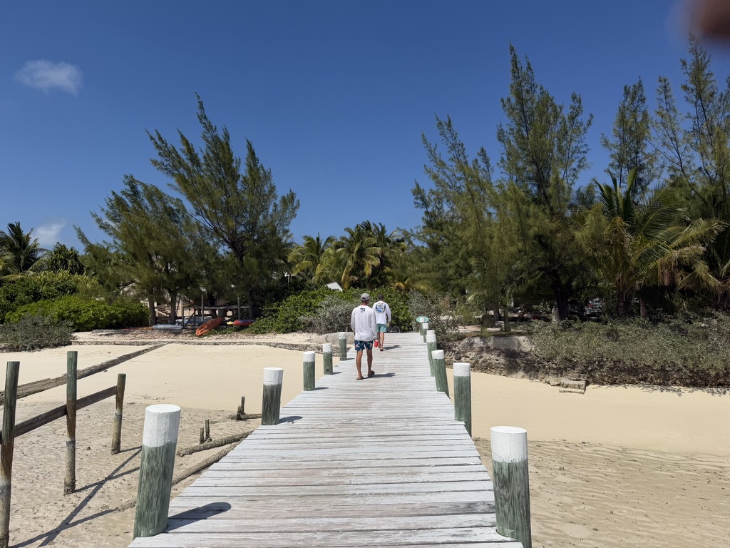 Walking down a dock in the Bahamas